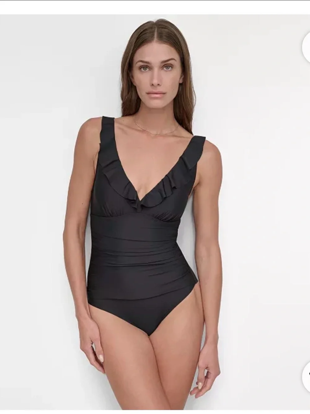 DKNY Women's Ruffle Plunge Underwire Tummy Control One-Piece Swimsuit - Picture 1 of 7